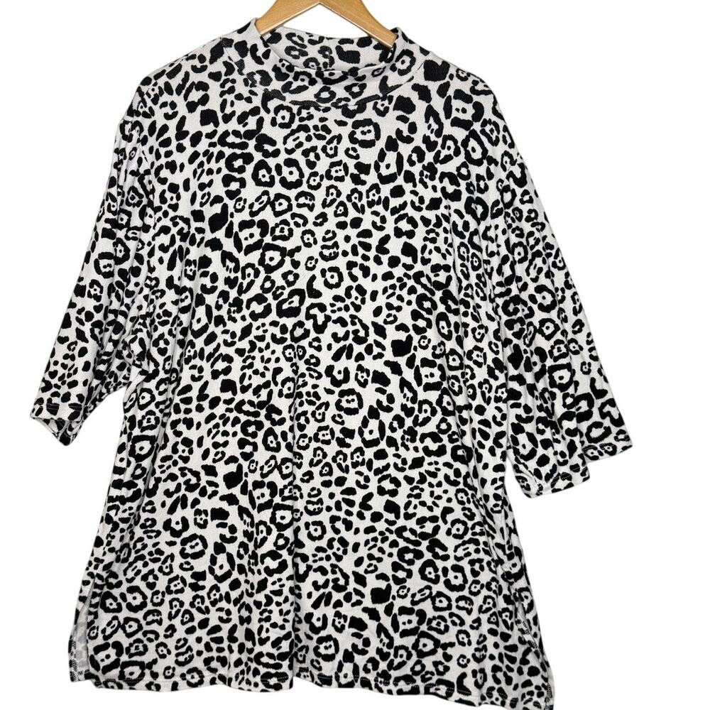 Ashley Stewart Knit Top Sz 22/24 Tunic Side Slit‎ Career Mob Wife Animal Print